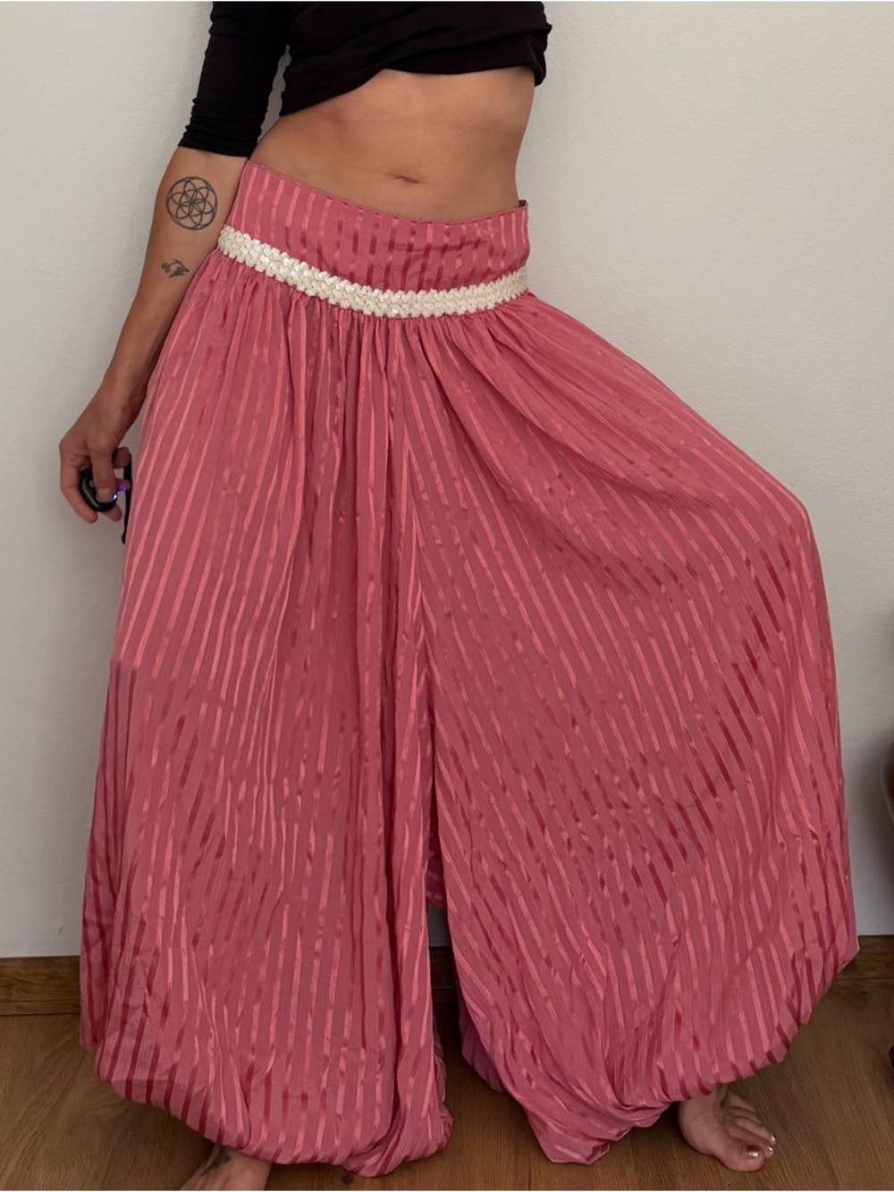 Vintage Wide Leg Pleated Palazzo Pants with White Sequin Waist Costume Circus - Picture 2 of 16